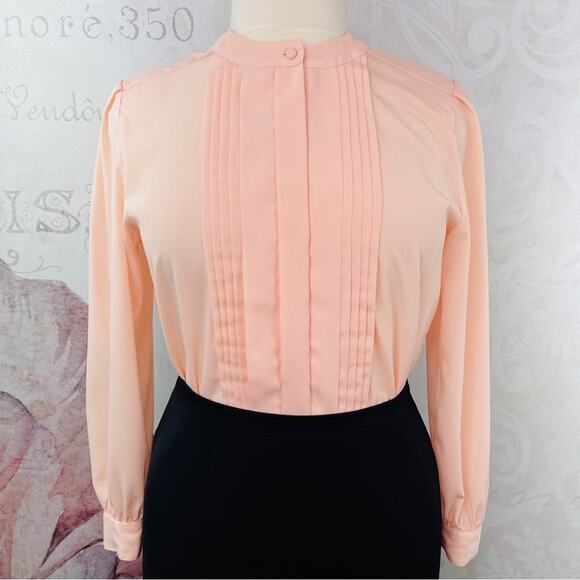 Worthington Vintage Peach Blouse Pleated Size 14 - Picture 1 of 9